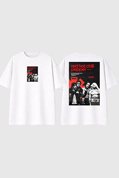 urbvn Red Chill Design Printed White Oversize T-Shirt