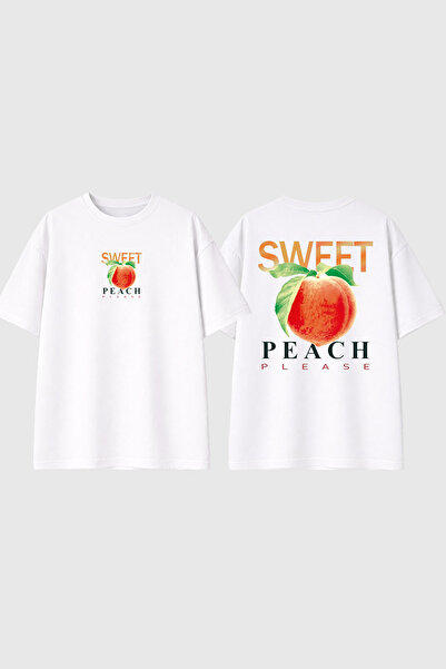 urbvn Μπλουζάκι με σχέδιο Sweet Peach, εμπριμέ, λευκό, oversized