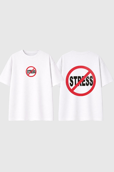 urbvn Tricou oversize alb cu imprimeu No Stress Design