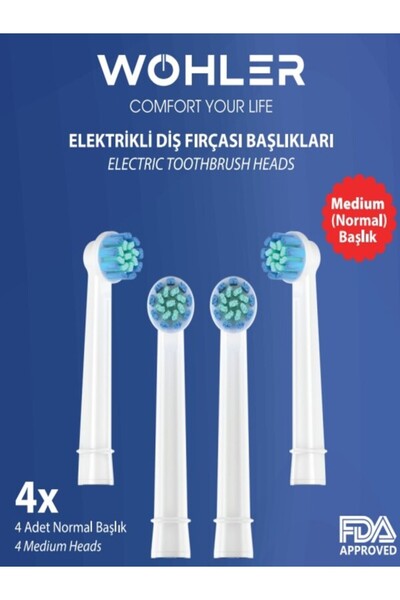 Wohler Şarjlı ve Pilli Diş Fırçası Yedek Başlığı Oral-B Uyumlu 4 Adet Normal ...