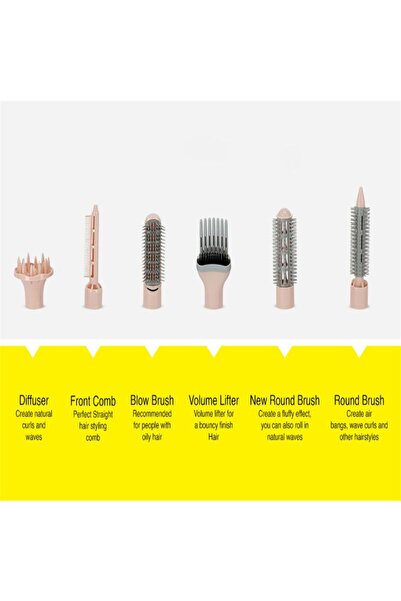 gen 7-in-1 Hair Styling Tool Hot Air Brush Set for Drying Straightening Curli...