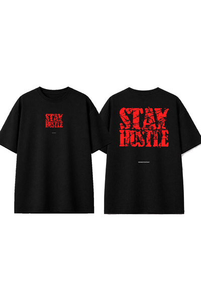 urbvn Tricou negru oversize cu imprimeu Stay Hustle Design
