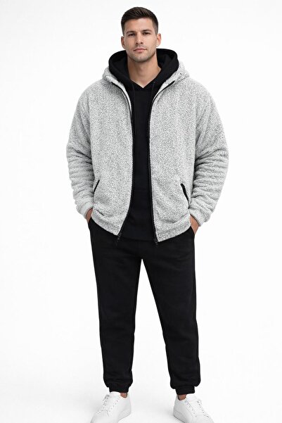 WENMİNG Men's 3 Threaded Sweatpants Set + Zippered Plush Jacket 3-Piece Combi...