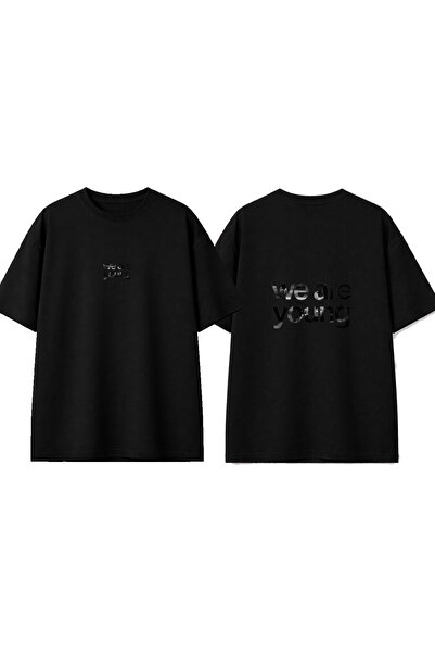 urbvn Μπλουζάκι We Are Young Design με στάμπα, μαύρο, oversized