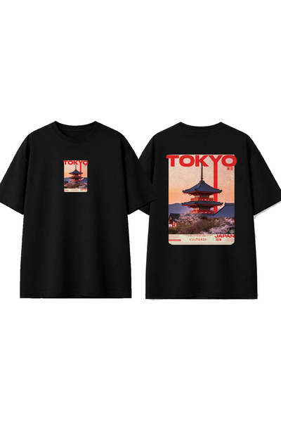 urbvn تي شيرت توكيو 5 ديزاين مطبوع باللون الأسود مقاس كبير