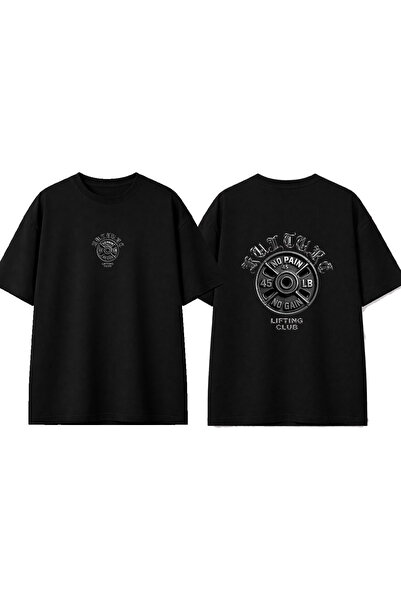 urbvn Μπλουζάκι Lifting Club με στάμπα σε μαύρο χρώμα και oversized γραμμή