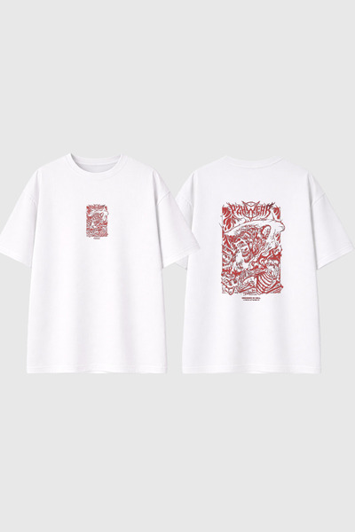 urbvn Designed in Hell Design Printed White Oversize T-Shirt