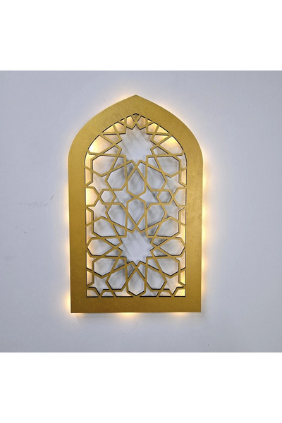 STDEKOR Led Işıklı Oval Motif Tablo - 40x25cm Gold