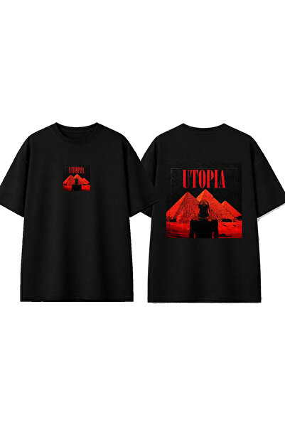 urbvn تي شيرت يوتوبيا 2 بتصميم مطبوع باللون الأسود مقاس كبير