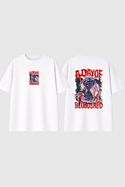 urbvn Μπλουζάκι Day Of Blood με στάμπα, λευκό, oversized