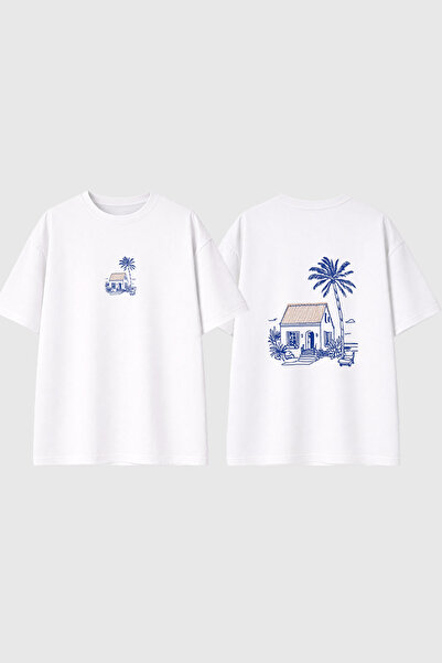 urbvn Μπλουζάκι PalmiHouse με σχέδιο στάμπας, λευκό, oversized
