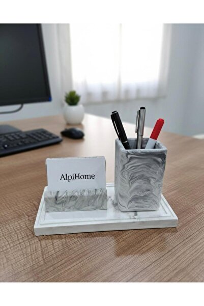 ALPİ HOME 3'lü Mermer Desen Kartvizit ve Kalemlik Seti