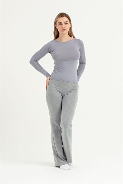 OBJE Women's Gray Viscose Long Sleeve Doll Collar Bodysuit