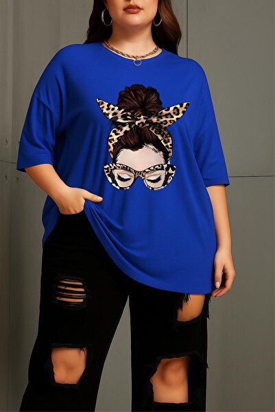 Oksit Ceny Women's Large Size Oversized Printed Crew Neck Cotton T-Shirt Rela...