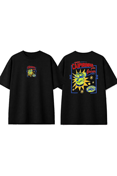 urbvn تي شيرت أسود كبير الحجم مطبوع بتصميم كايبيرينا