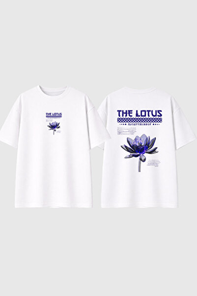 urbvn Tricou supradimensionat alb cu imprimeu Lotus Design