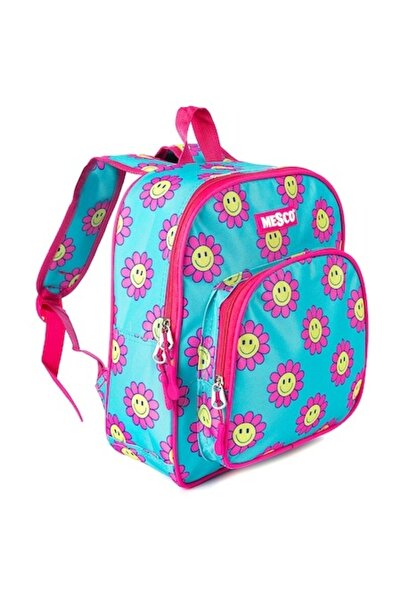 Mesco Ghiozdan pentru grădiniță cu 2 compartimente, flori, roz-albastru, 32x2...