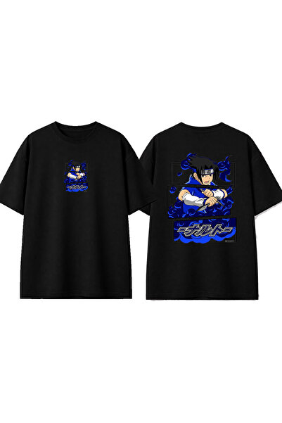 urbvn تي شيرت أسود كبير الحجم مطبوع بتصميم بلو ساموراي