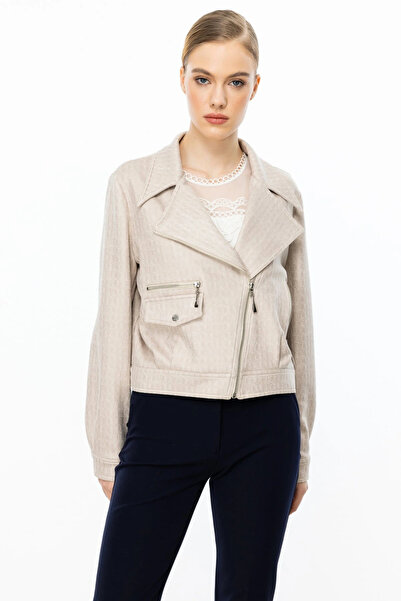 Ekol Women's Printed Sand Color Nubuck Jacket 06012