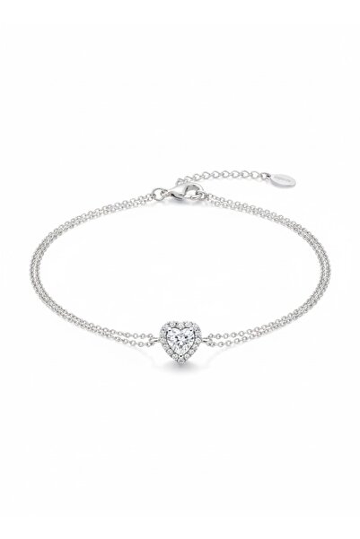 Silwera Şeffaf Kalpli Bileklik Gümüş Kaplama