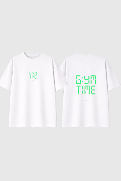 urbvn Gym Time Design Printed White Oversize T-Shirt