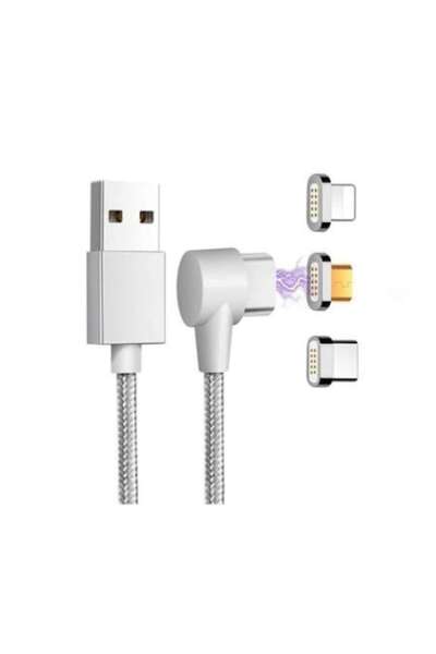 SOHO 3 in 1 Magnetic Charging Data Cable Micro USB, Type-C, Lightning 1m, Silver