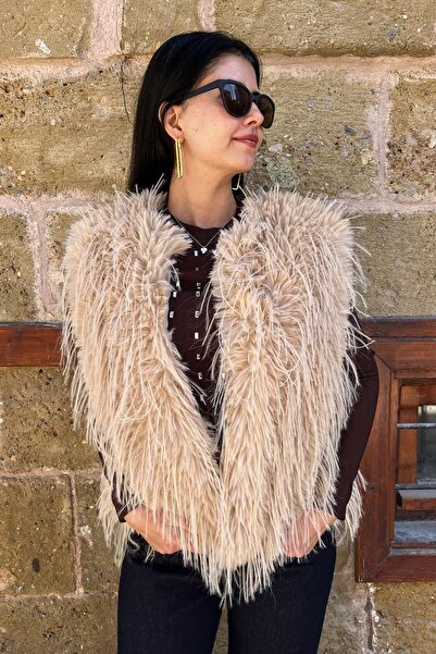 Red Balance سترة من الفرو ذات الأهداب - لون جملي