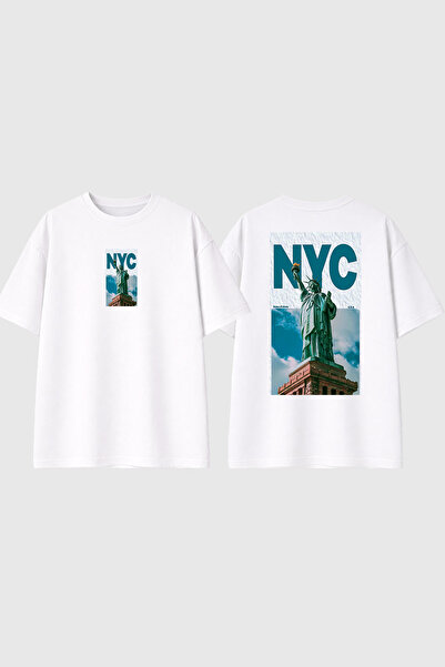 urbvn Nyc 2 Design Printed White Oversize t Shirt