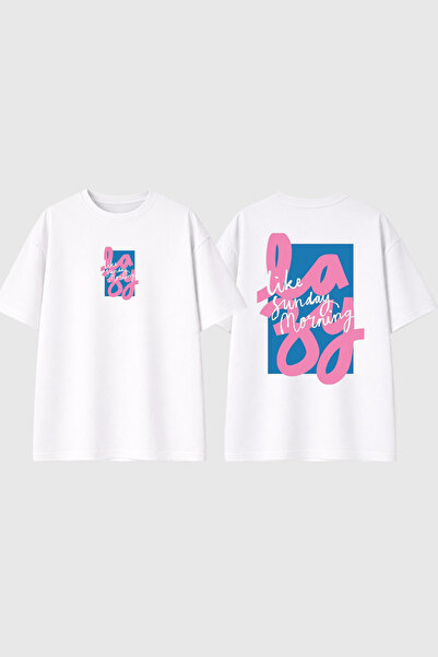 urbvn Lazy Design Printed White Oversize T-Shirt