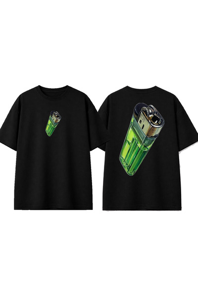 urbvn Черна овърсайз тениска с щампа  "Lighter Design "