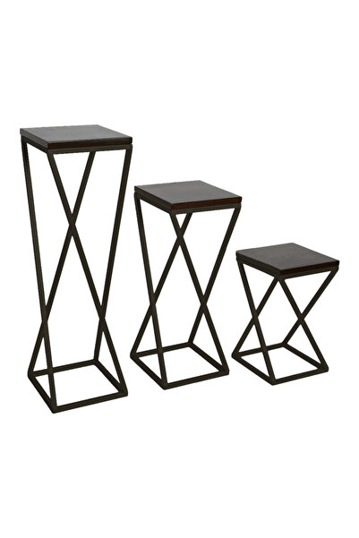 fromro Set of 3 Decorative Plant Stands MELISA with Matte Black Metal Frame
