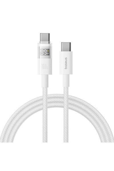 Baseus Type-C Cable with Display, 100W, White