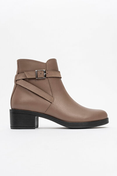 Ataköy Ayakkabı KADIN DERİ AKSESUAR DETAYLI TOPUKLU BOT VIZON VIZON NUBUK
