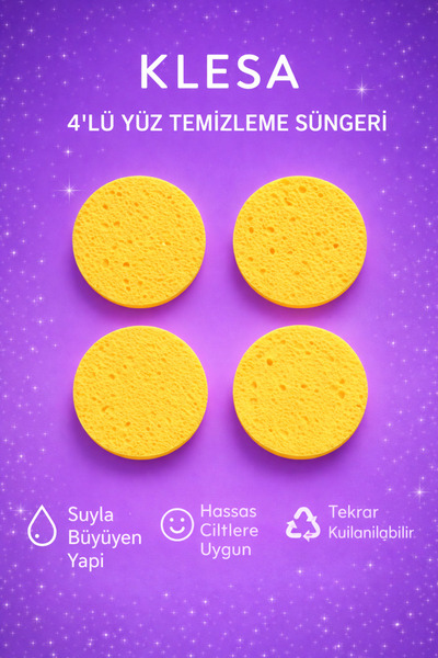 KLESA 4’lü Yüz Temizleme Süngeri Hassas Ciltlere Uygun Tekrar Kullanılabilir