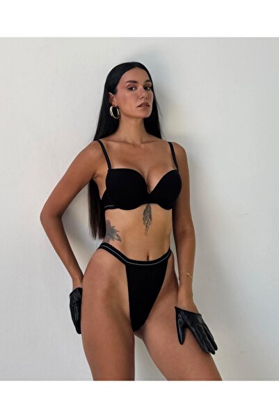 Oprah Kadın Bambu Kumaş Siyah Sütyen & String Takımı