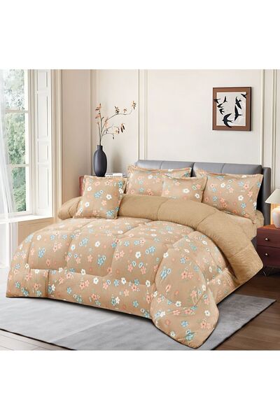 Generica Winter bedspread for two people, striped velvet and fur, 6-piece set