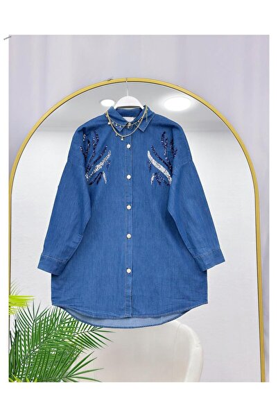 YEDİLALE Pul Sequin Embroidered Denim Shirt