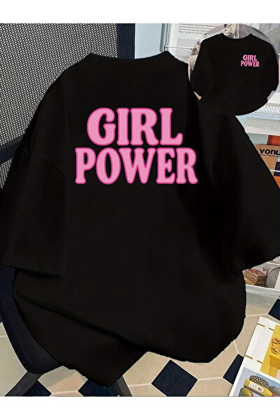 ibibik moda Unisex Oversize GIRL POWER Βαμβακερό T-Shirt με στάμπα και κοντό ...