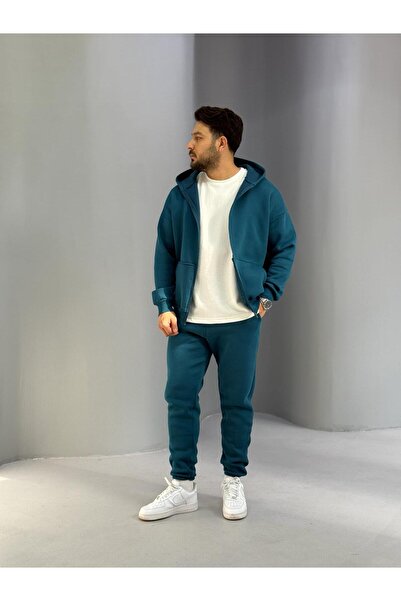 Baycombine35 طقم رياضي رجالي من 2 قطعة، سويت شيرت بقلنسوة وسحاب، مصنوع من قما...