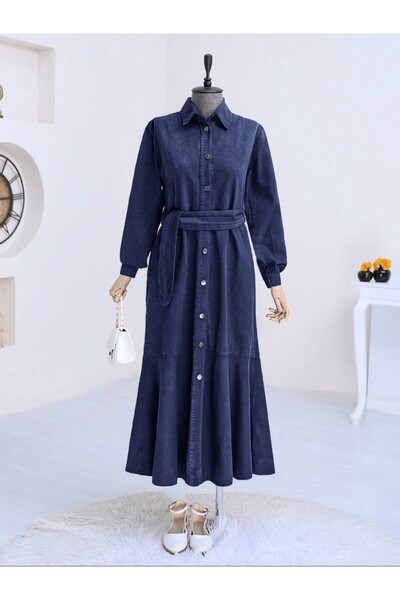 heree Buttoned All-Over Belt Detail Shirt Collar Piece Skirt with Ruffles Sty...
