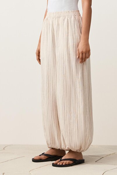 Oysho 100% linen striped trousers