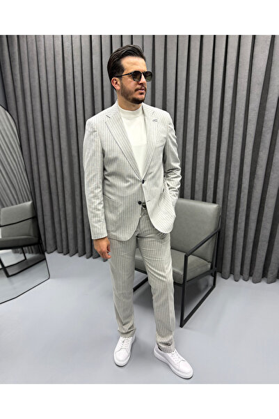 Avni Ceylan Light Gray Pinstripe Modern Suit