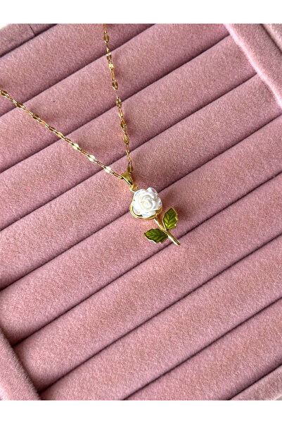 ACQUA BELLA 925 Ayar Gümüş Kaplama Gold Zincir Zirkon Taşlı Beyaz Gül Manolya...