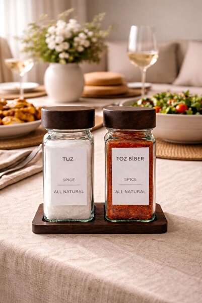 KARTEYA 2-Piece Glass Spice Rack Set with Acacia Stand