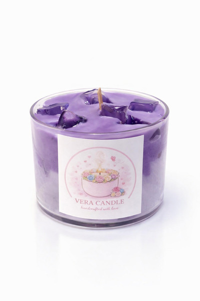 Vera Candle Lavanta Latte Lavanta Kokulu Buz Detaylı Ahşap Fitil El Yapımı So...