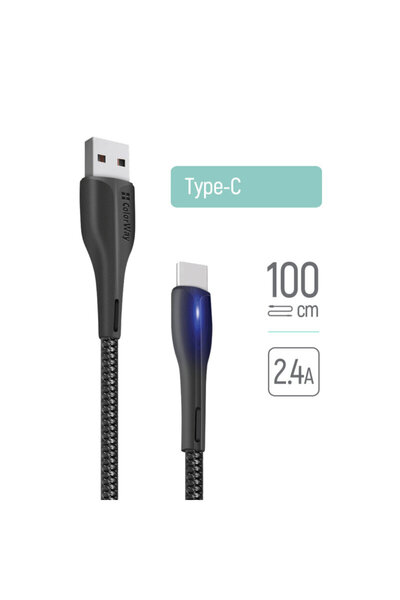 ColorWay Cablu de date și încărcare USB la tip C ColorWay, 1 m, LED, negru