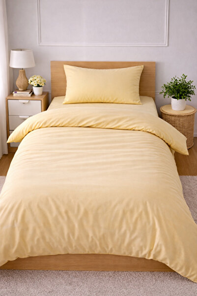İsmail Gürel Single Solid Color Duvet Cover Set with Elastic Sheet