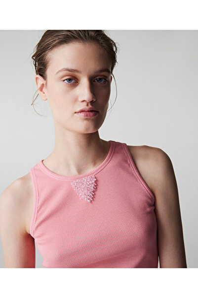 İpekyol Boncuk aplikeli ribanalı tişört