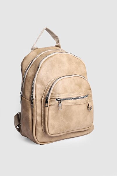 Meryem Çanta Women's Faux Leather Soft 4-Compartment Adjustable Strap Backpack