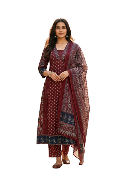 MYSMAR Maroon Ready to wear ethnic wear for Pinteresty - HRT6333 | Maroon